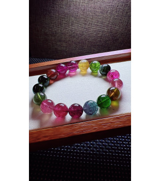 222F5 exquisite rainbow tourmaline bracelet, size about 12mm, weight 53.8g, crystal