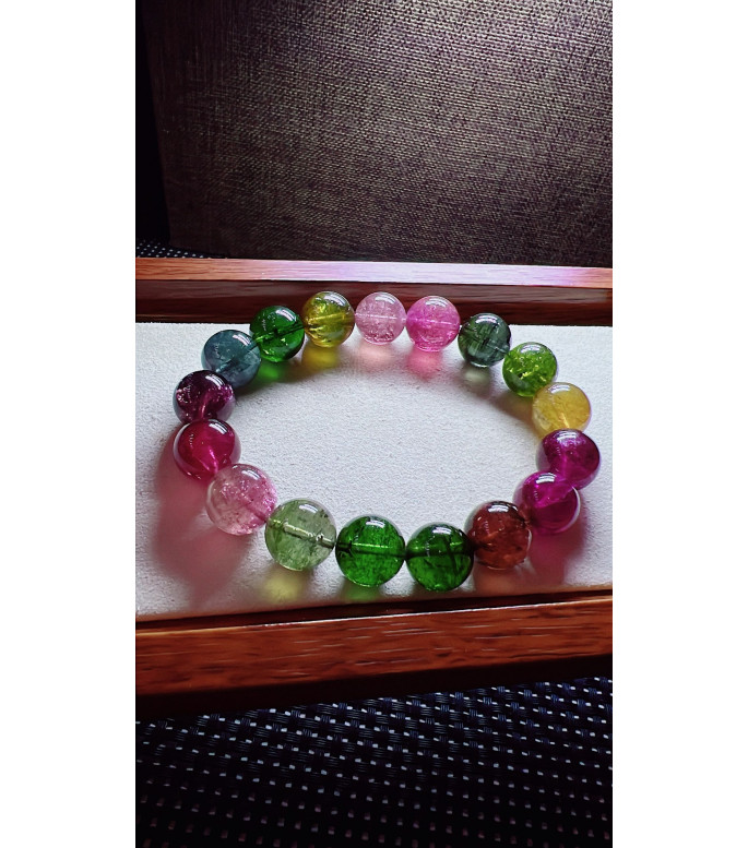 222F5 exquisite rainbow tourmaline bracelet, size about 12mm, weight 53.8g, crystal