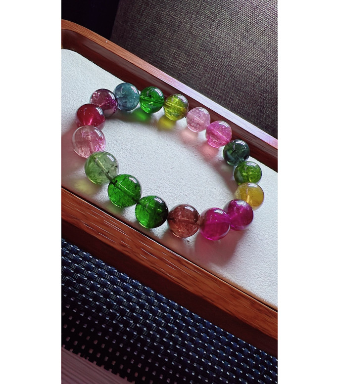 222F5 exquisite rainbow tourmaline bracelet, size about 12mm, weight 53.8g, crystal