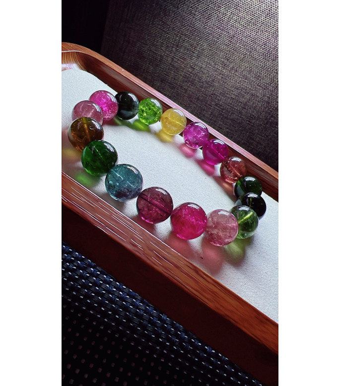 222F5 exquisite rainbow tourmaline bracelet, size about 12mm, weight 53.8g, crystal