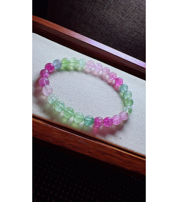 222F4 exquisite mermaid colored tourmaline bracelet, size about 7mm, weight 15g, crystal