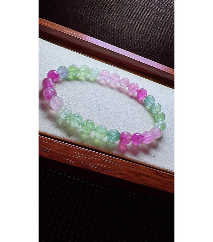 222F4 exquisite mermaid colored tourmaline bracelet, size about 7mm, weight 15g, crystal