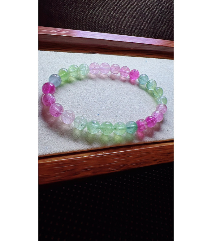 222F4 exquisite mermaid colored tourmaline bracelet, size about 7mm, weight 15g, crystal