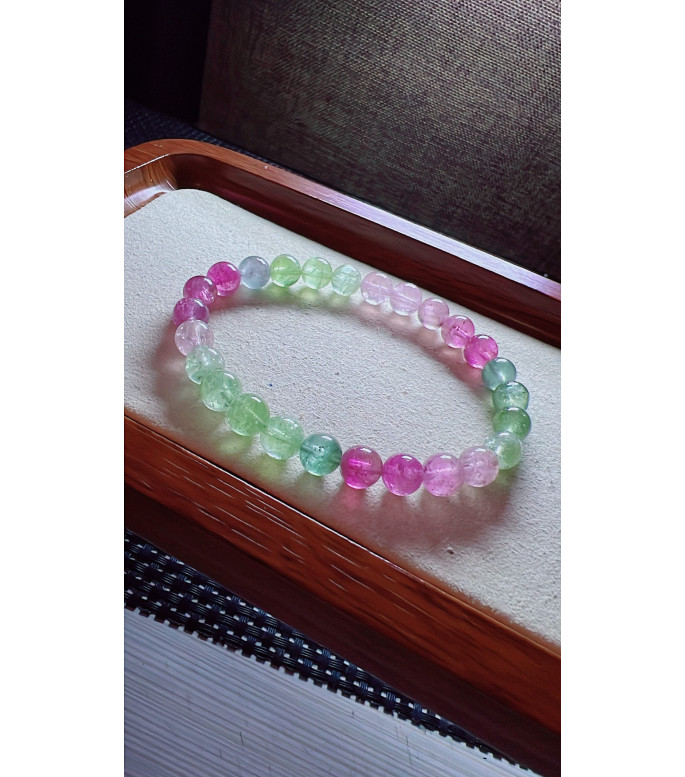 222F4 exquisite mermaid colored tourmaline bracelet, size about 7mm, weight 15g, crystal