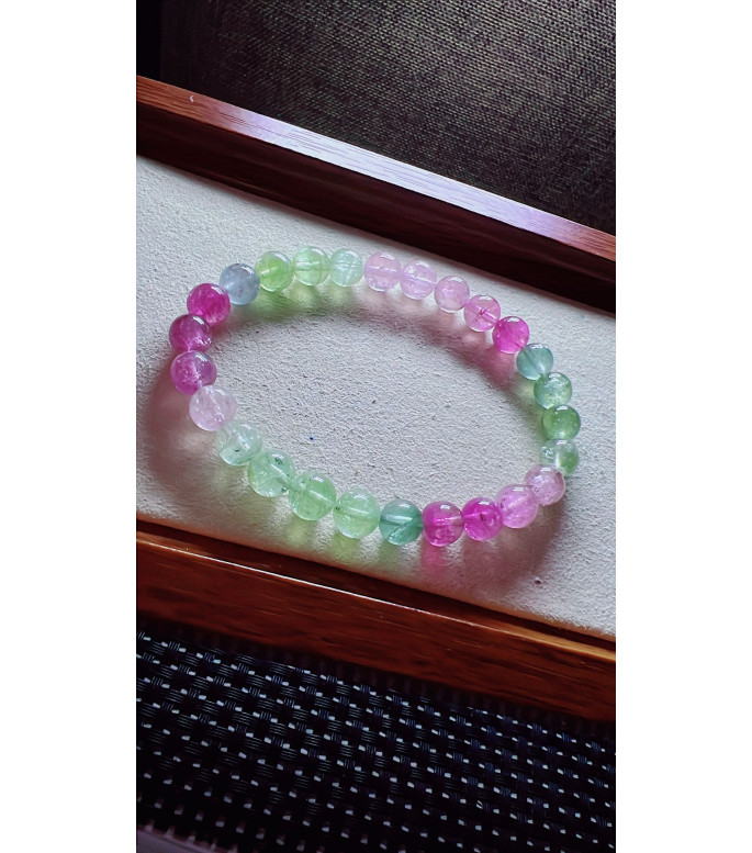 222F4 exquisite mermaid colored tourmaline bracelet, size about 7mm, weight 15g, crystal