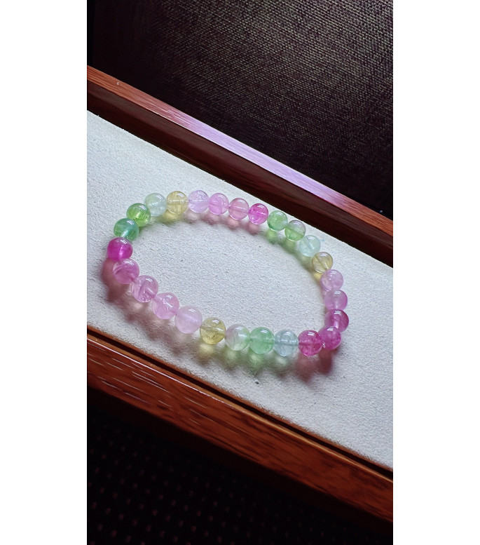 222F3 exquisite mermaid colored tourmaline bracelet, size about 7mm, weight 14.8 grams