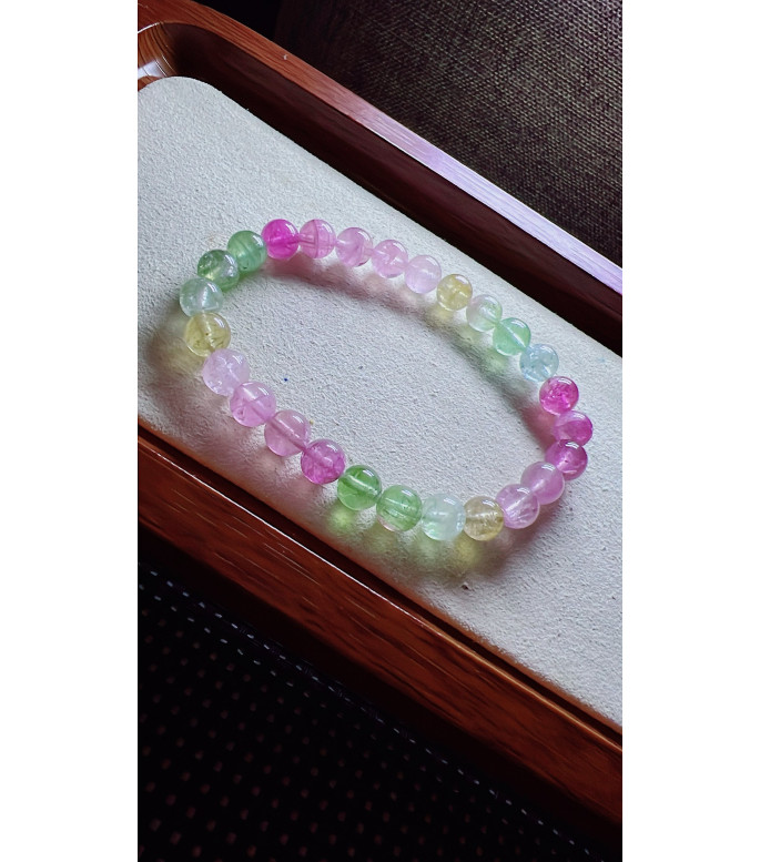 222F3 exquisite mermaid colored tourmaline bracelet, size about 7mm, weight 14.8 grams