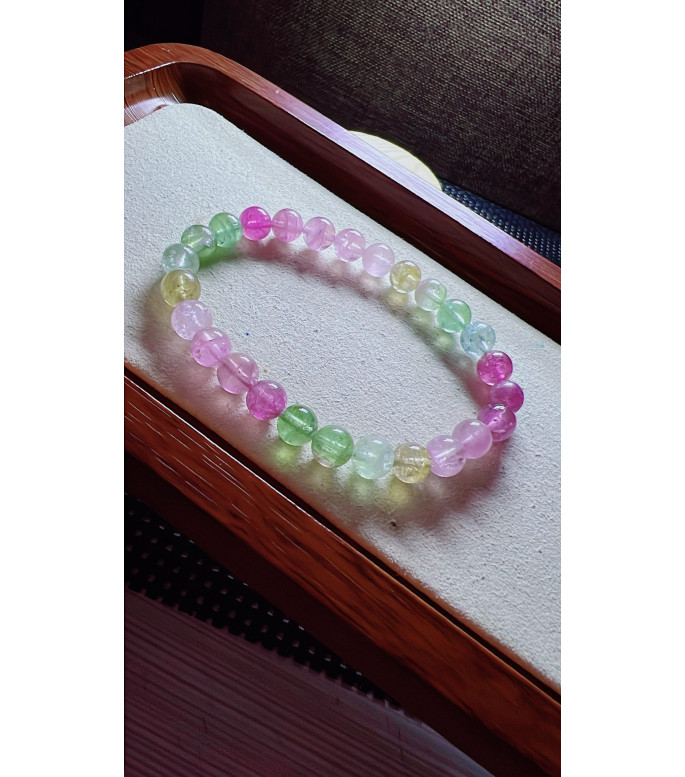 222F3 exquisite mermaid colored tourmaline bracelet, size about 7mm, weight 14.8 grams