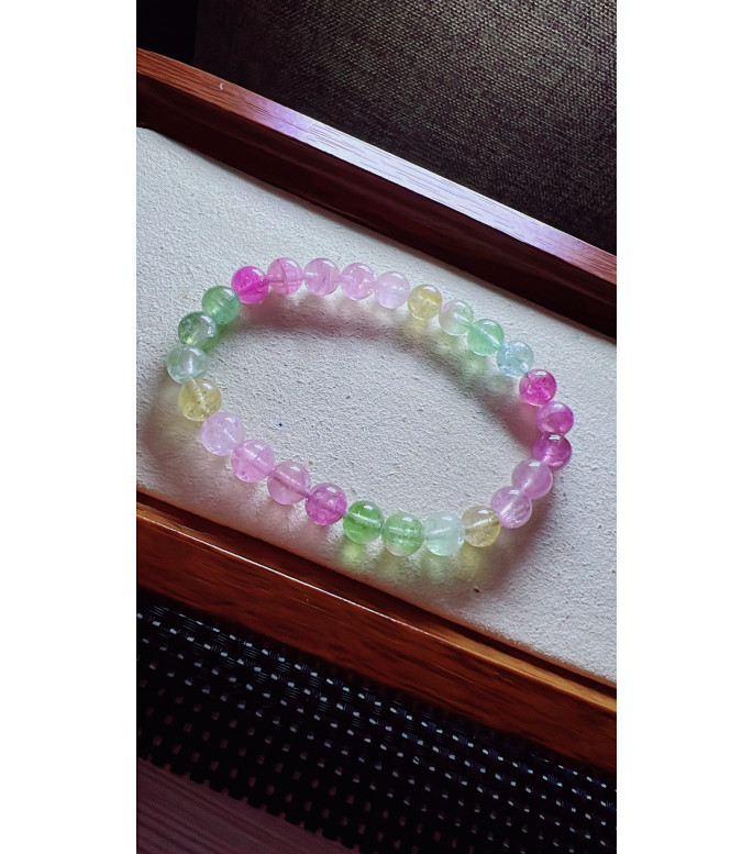 222F3 exquisite mermaid colored tourmaline bracelet, size about 7mm, weight 14.8 grams