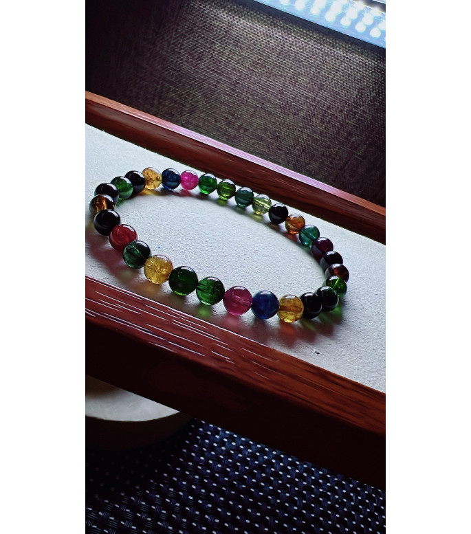 222F2 exquisite black sugar tourmaline bracelet, size about 6.3mm, weight 11.6g, crystal