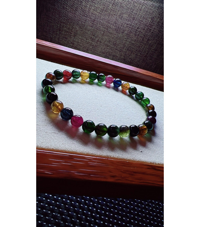 222F2 exquisite black sugar tourmaline bracelet, size about 6.3mm, weight 11.6g, crystal