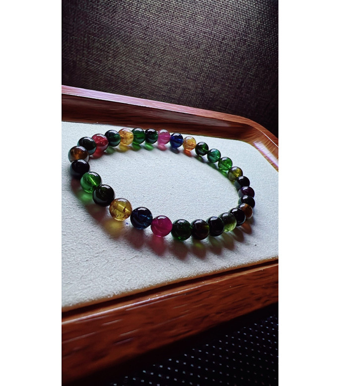 222F2 exquisite black sugar tourmaline bracelet, size about 6.3mm, weight 11.6g, crystal