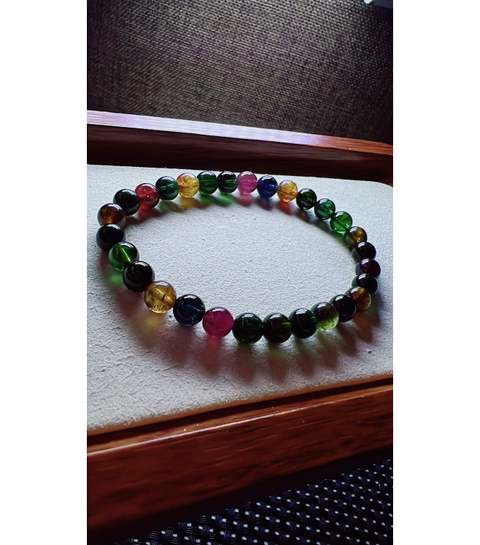 222F2 exquisite black sugar tourmaline bracelet, size about 6.3mm, weight 11.6g, crystal