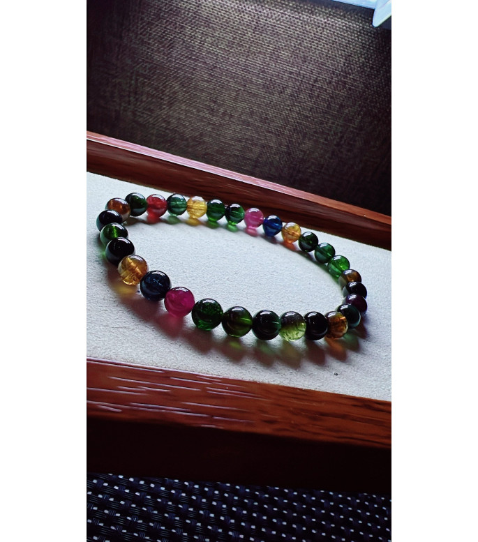 222F2 exquisite black sugar tourmaline bracelet, size about 6.3mm, weight 11.6g, crystal