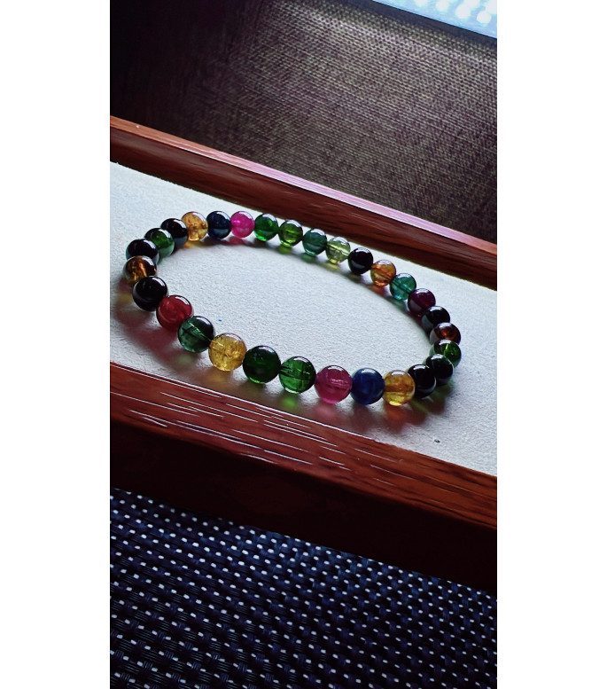 222F2 exquisite black sugar tourmaline bracelet, size about 6.3mm, weight 11.6g, crystal