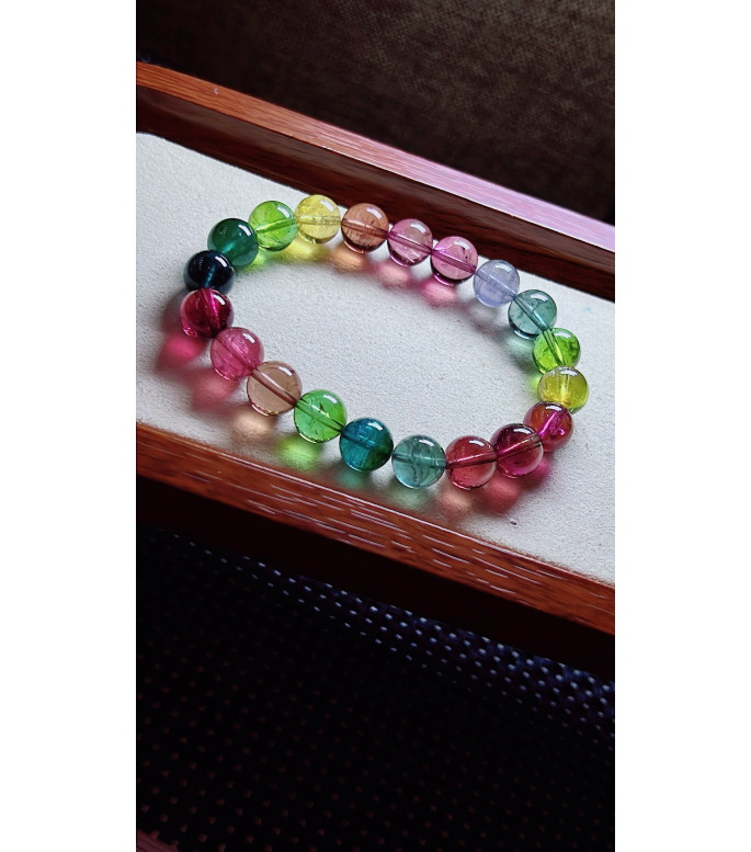 213F9 exquisite high-quality rainbow tourmaline bracelet, specification about 9.8mm 213F9 exquisite high-quality rainbow tourmaline bracelet, specification about 9.8mm