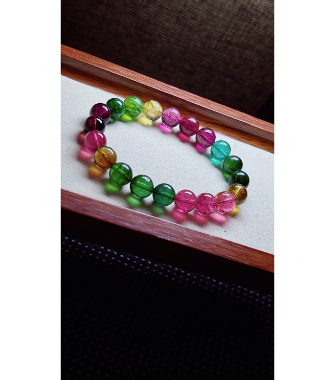 213F8 exquisite high-quality rainbow tourmaline bracelet, specification about 9.6mm 213F8 exquisite high-quality rainbow tourmaline bracelet, specification about 9.6mm