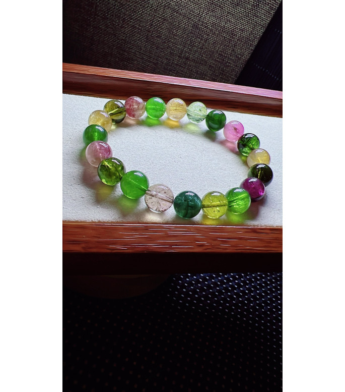 213F1 exquisite candy tourmaline bracelet, size about 9.5mm, weight 28.5g, crystal
