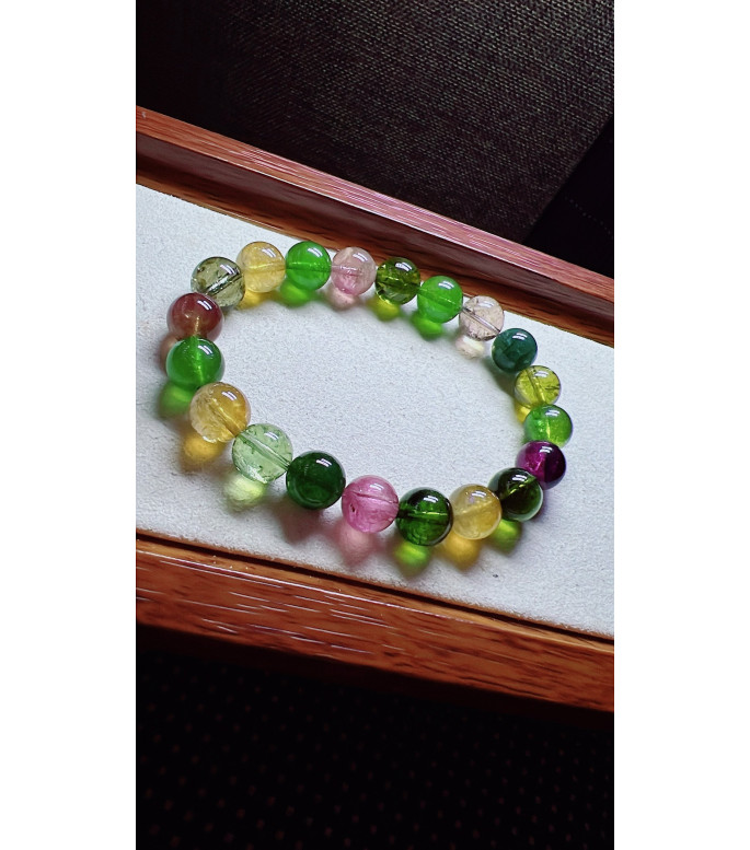 213F1 exquisite candy tourmaline bracelet, size about 9.5mm, weight 28.5g, crystal