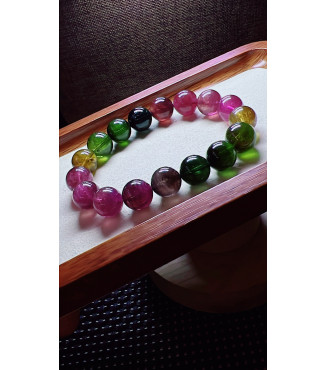 206F12 exquisite thick colored rainbow tourmaline bracelet, size about 12mm, weight 49g