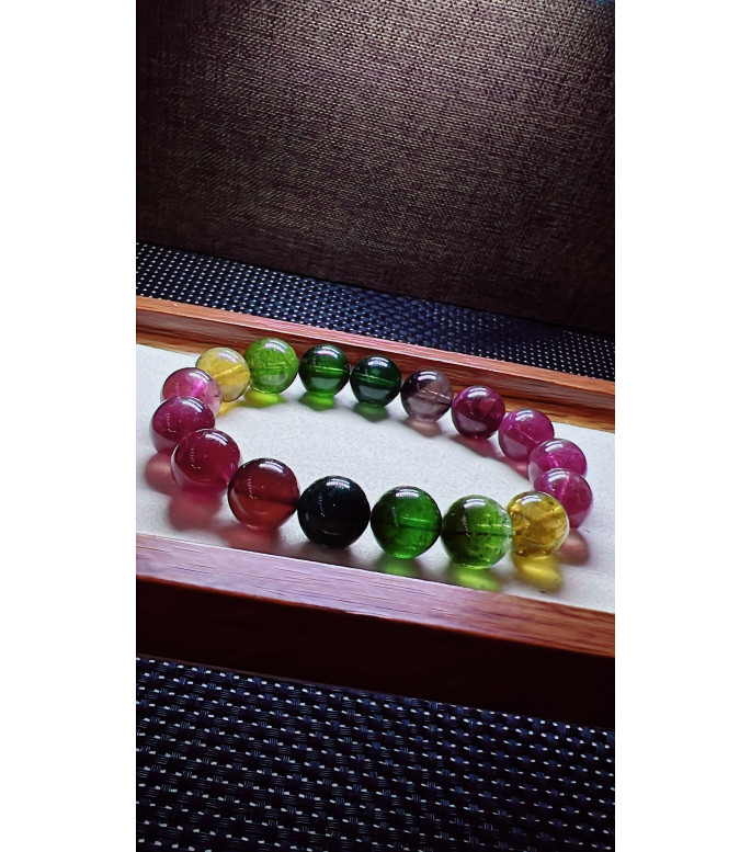 206F12 exquisite thick colored rainbow tourmaline bracelet, size about 12mm, weight 49g