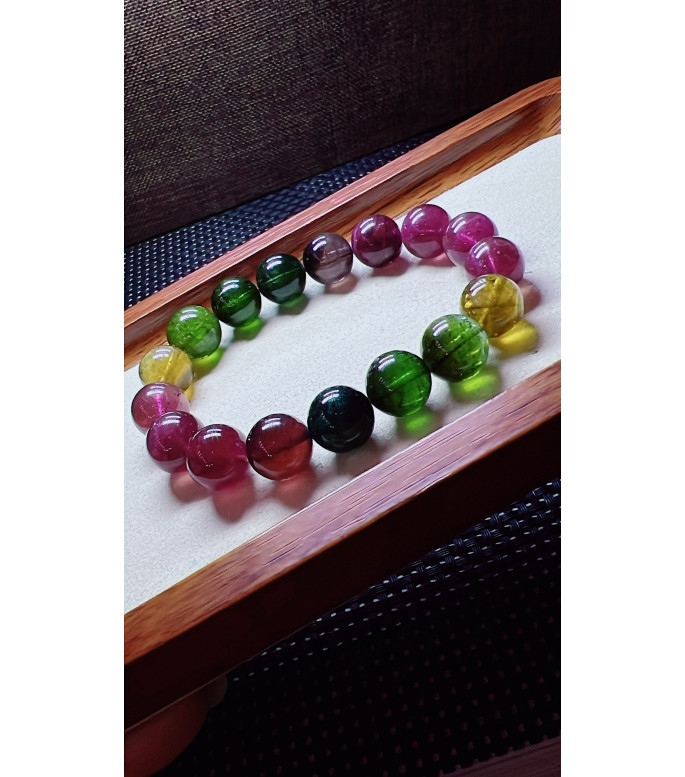 206F12 exquisite thick colored rainbow tourmaline bracelet, size about 12mm, weight 49g