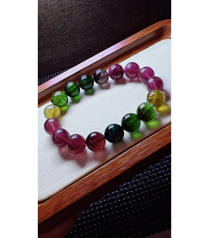 206F12 exquisite thick colored rainbow tourmaline bracelet, size about 12mm, weight 49g