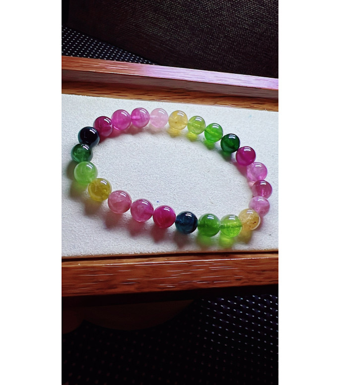 206F11 exquisite rainbow tourmaline bracelet, size about 8mm, weight 19.7g, crystal