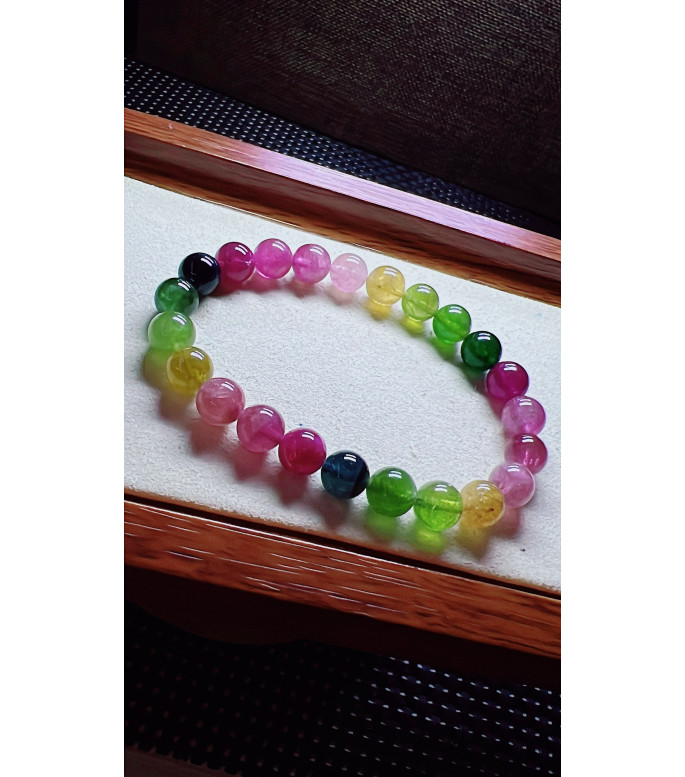 206F11 exquisite rainbow tourmaline bracelet, size about 8mm, weight 19.7g, crystal