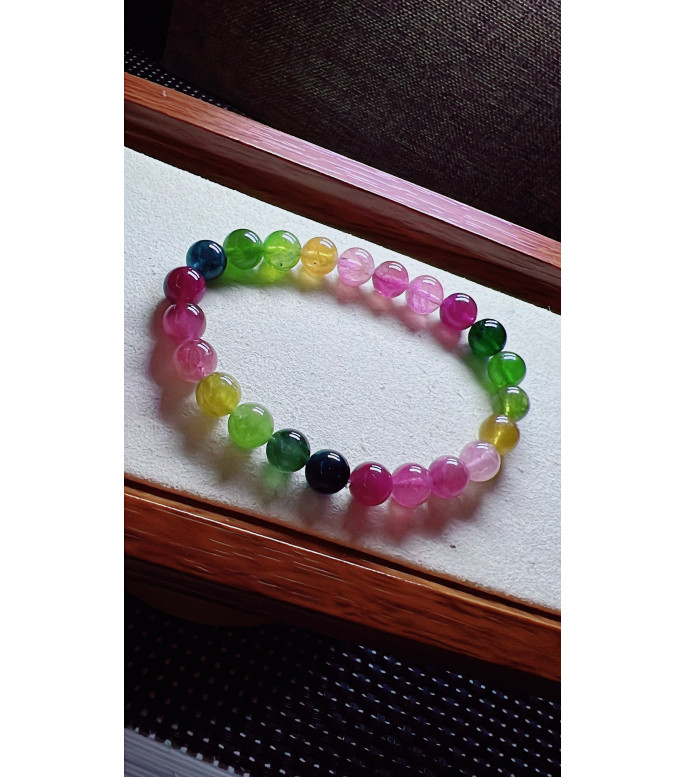 206F11 exquisite rainbow tourmaline bracelet, size about 8mm, weight 19.7g, crystal