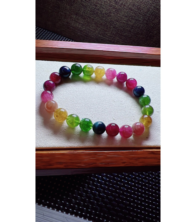206F10 exquisite rainbow tourmaline bracelet, specification about 8.5mm, weight 22.1g