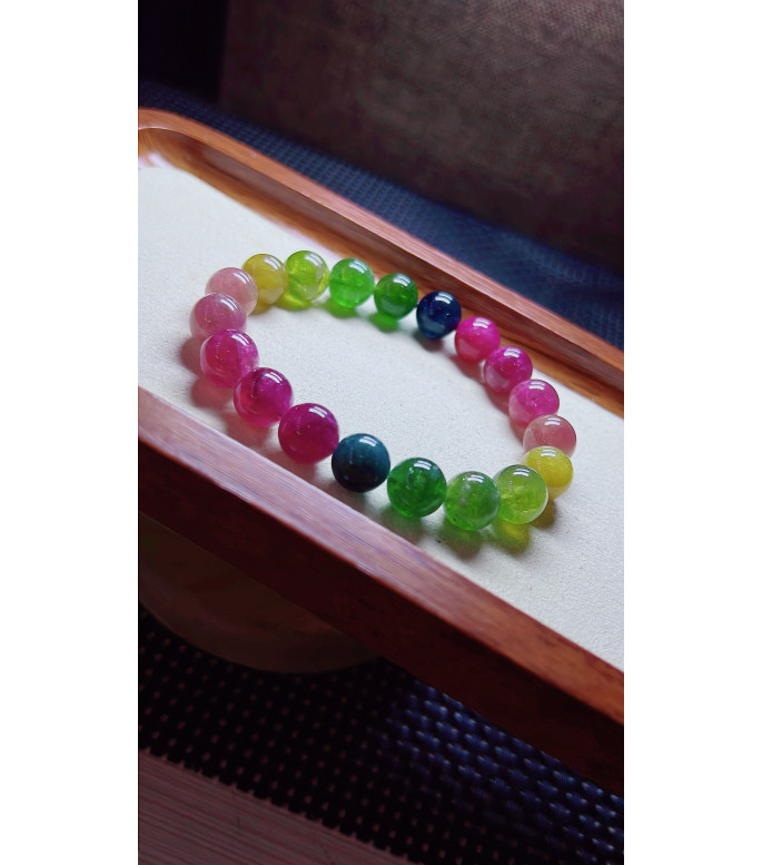 206F9 exquisite rainbow tourmaline bracelet, size about 10mm, weight 32.3 grams, crystal