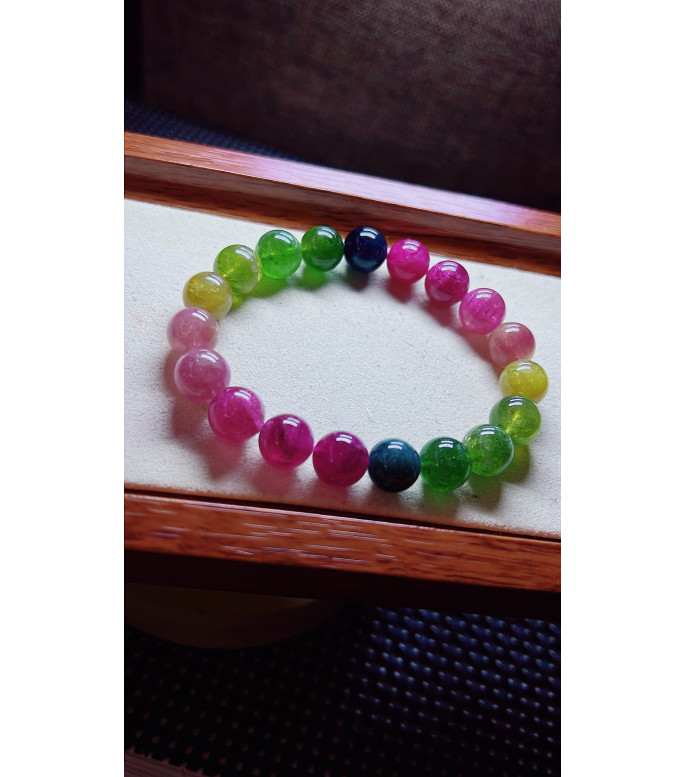 206F9 exquisite rainbow tourmaline bracelet, size about 10mm, weight 32.3 grams, crystal