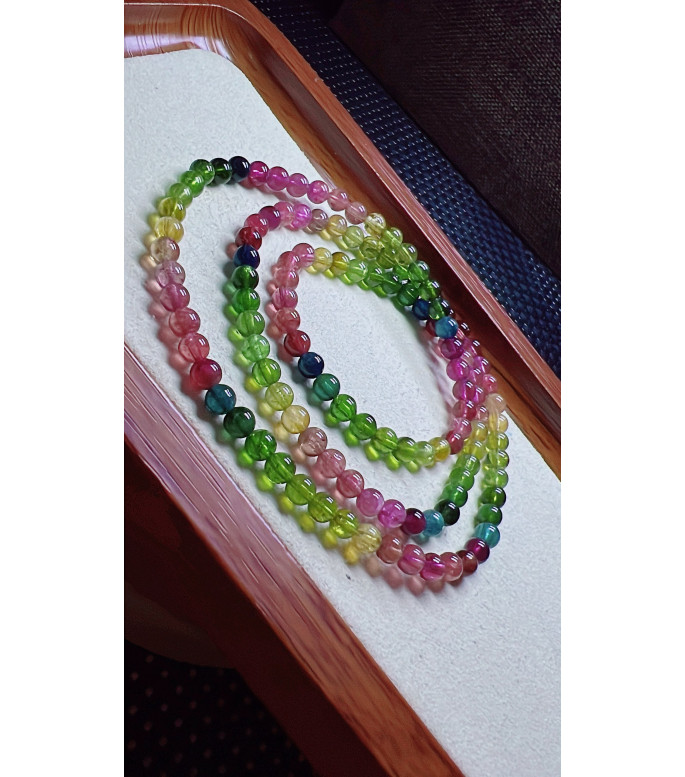 206F6 exquisite rainbow tourmaline three circle bracelet, size about 4.7mm, weight 20.6g