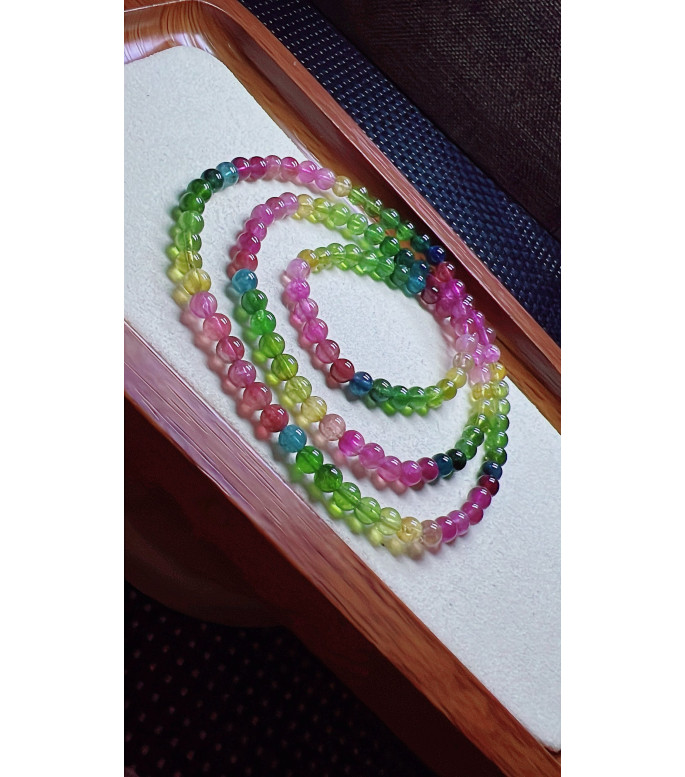 206F5 exquisite rainbow tourmaline three circle bracelet, size about 4.7mm, weight 20.4g
