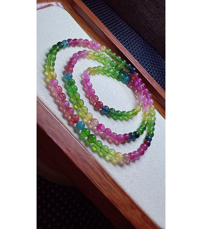 206F5 exquisite rainbow tourmaline three circle bracelet, size about 4.7mm, weight 20.4g