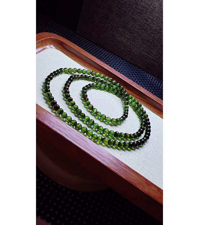 206F4 exquisite green tourmaline three circle bracelet, size about 4mm, weight 15.8g