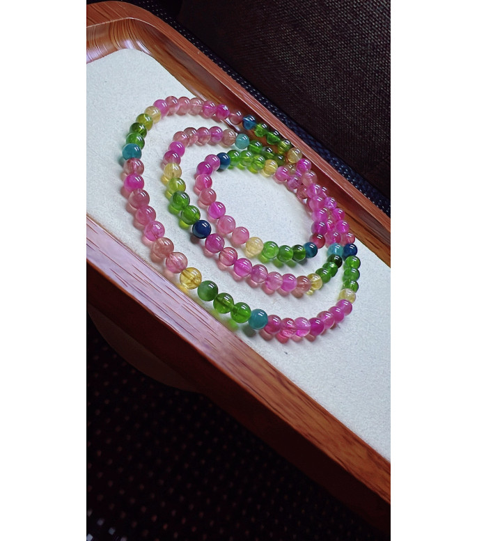 206F2 exquisite rainbow tourmaline three circle bracelet, size about 5.2mm, weight 25g