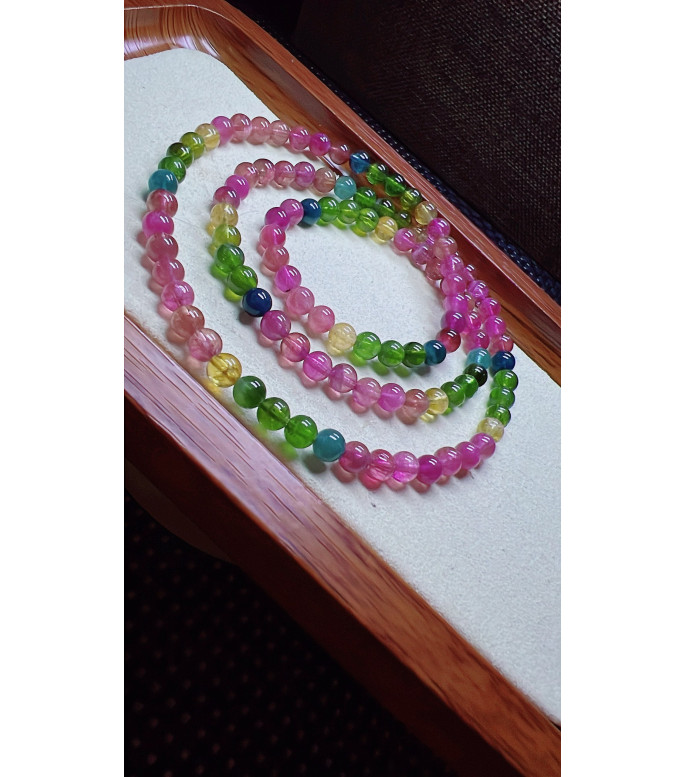 206F2 exquisite rainbow tourmaline three circle bracelet, size about 5.2mm, weight 25g