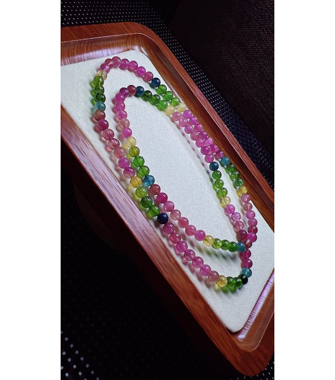 206F2 exquisite rainbow tourmaline three circle bracelet, size about 5.2mm, weight 25g
