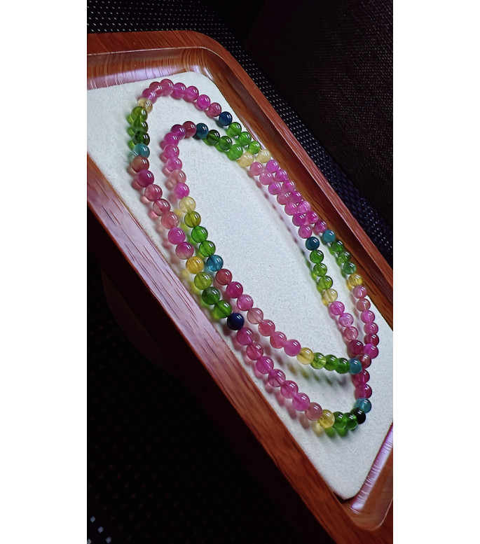 206F2 exquisite rainbow tourmaline three circle bracelet, size about 5.2mm, weight 25g