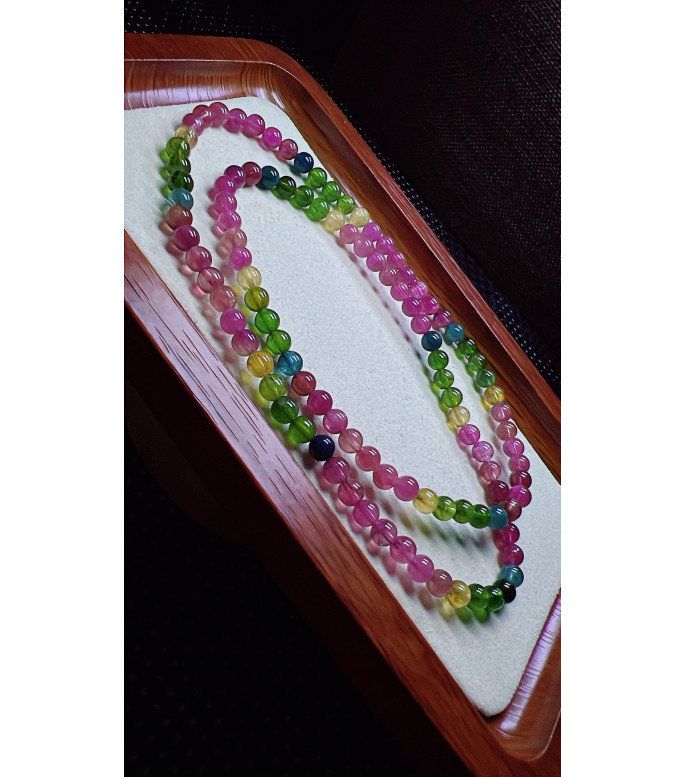 206F2 exquisite rainbow tourmaline three circle bracelet, size about 5.2mm, weight 25g