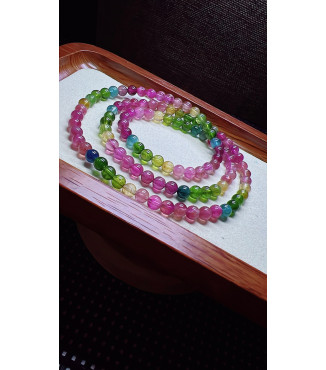 206F1 exquisite rainbow tourmaline three circle bracelet, size about 5.3mm, weight 25.1g