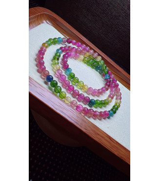 206F1 exquisite rainbow tourmaline three circle bracelet, size about 5.3mm, weight 25.1g