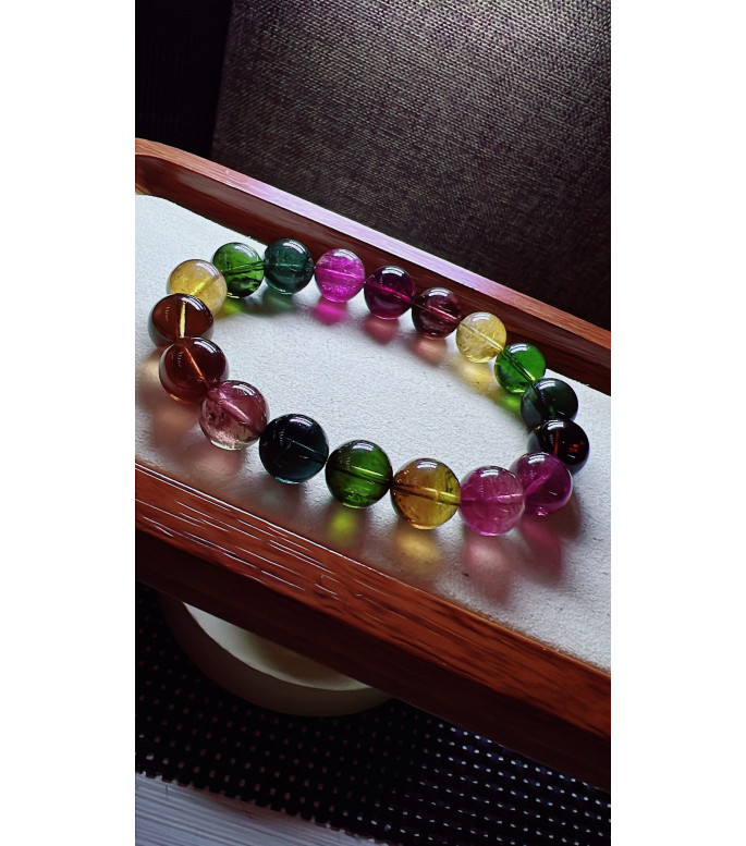 129F12 exquisite high-quality rainbow tourmaline bracelet, specification about 11.5mm 129F12 exquisite high-quality rainbow tourmaline bracelet, specification about 11.5mm