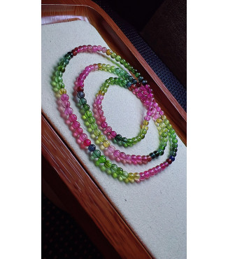 129F6 exquisite rainbow tourmaline three turn bracelet, size about 3.8mm, weight 12.2