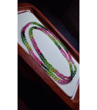 129F6 exquisite rainbow tourmaline three turn bracelet, size about 3.8mm, weight 12.2