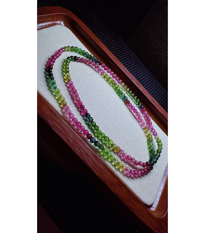 129F6 exquisite rainbow tourmaline three turn bracelet, size about 3.8mm, weight 12.2