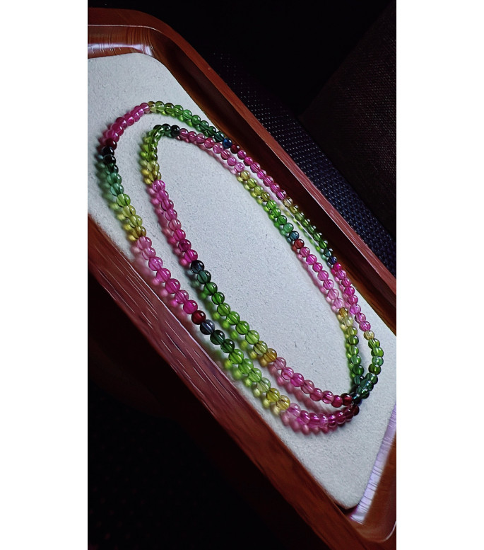 129F6 exquisite rainbow tourmaline three turn bracelet, size about 3.8mm, weight 12.2