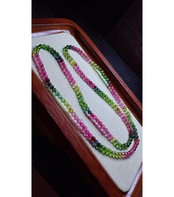 129F6 exquisite rainbow tourmaline three turn bracelet, size about 3.8mm, weight 12.2